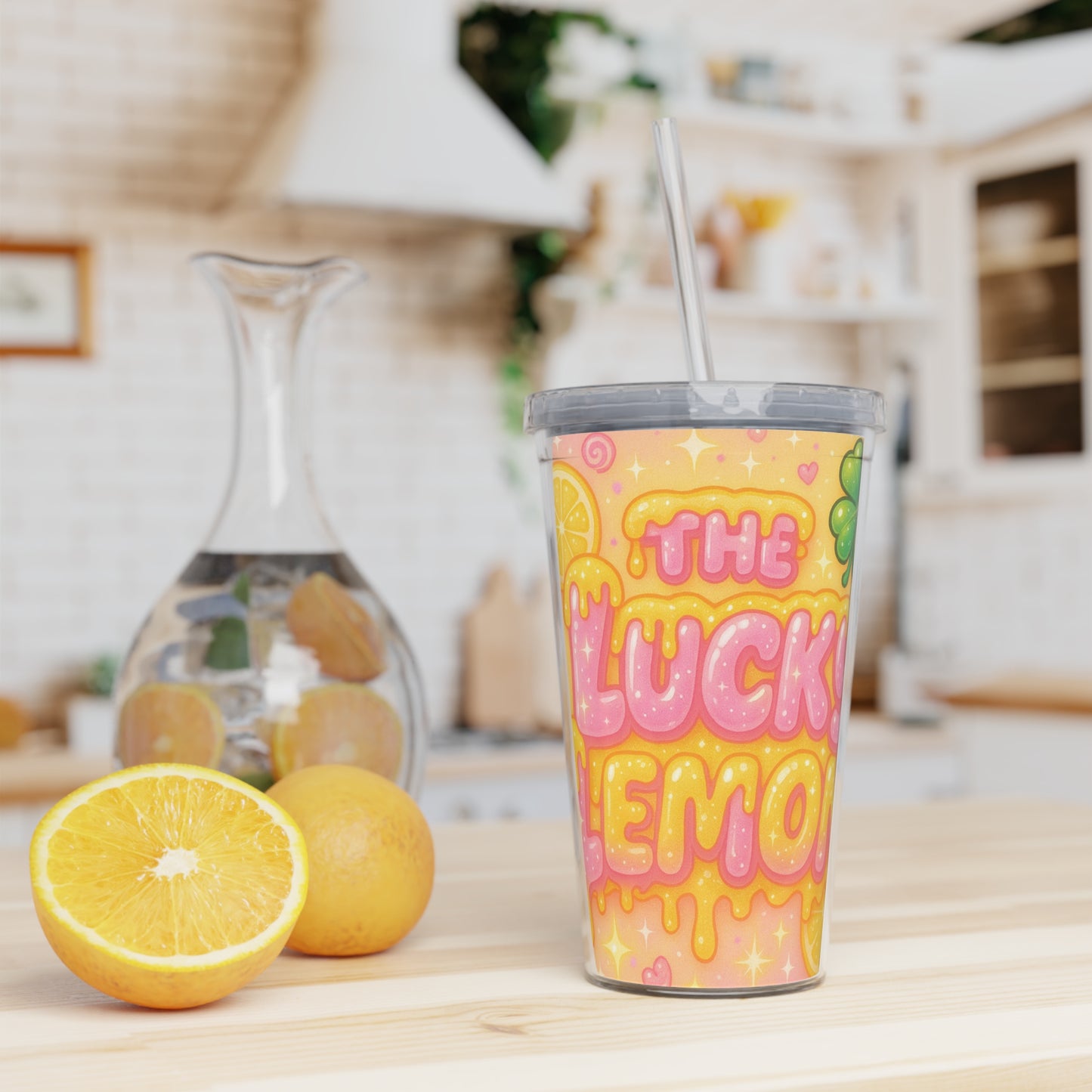 The Lucky Lemon - Plastic Cup with Lid &Straw
