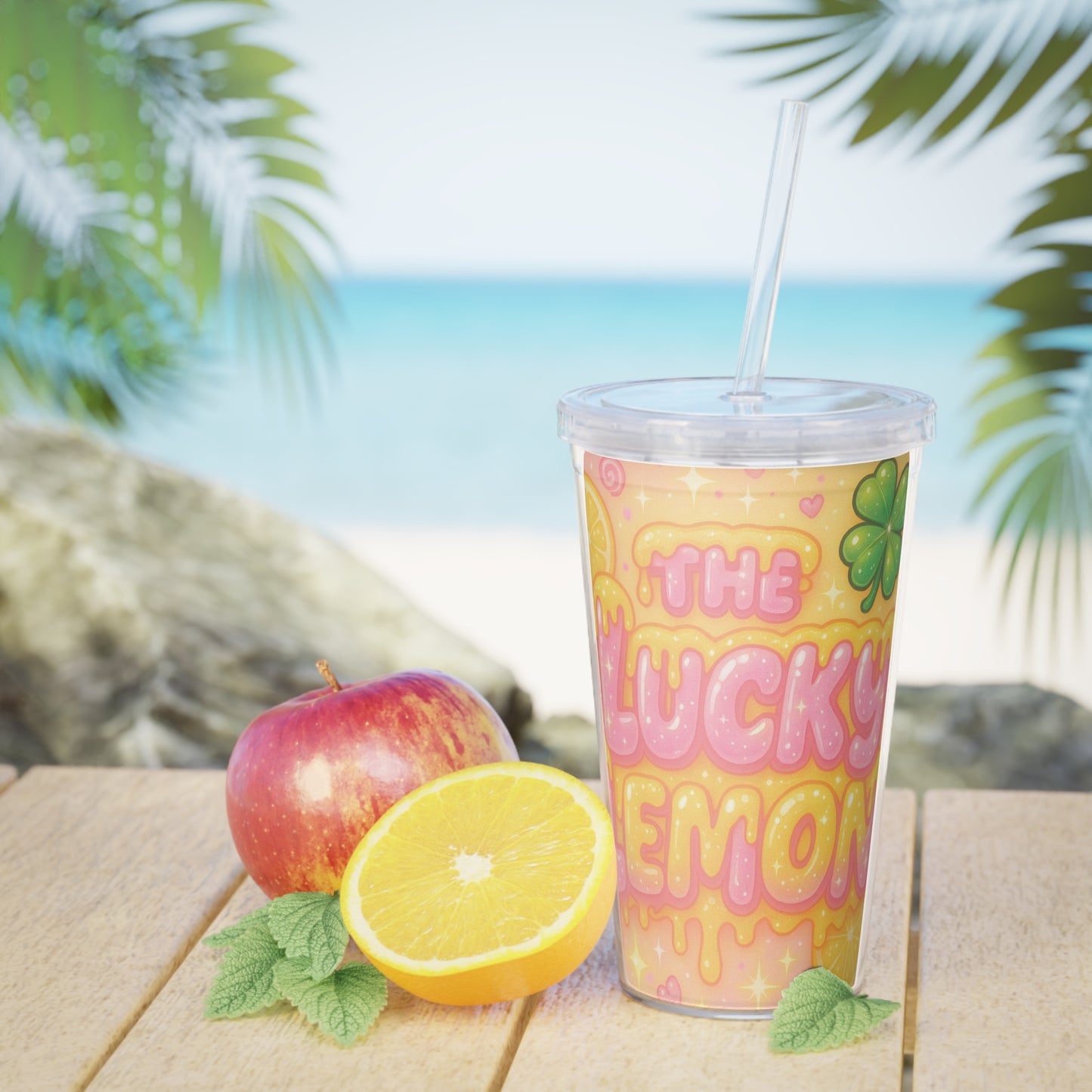 The Lucky Lemon - Plastic Cup with Lid &Straw
