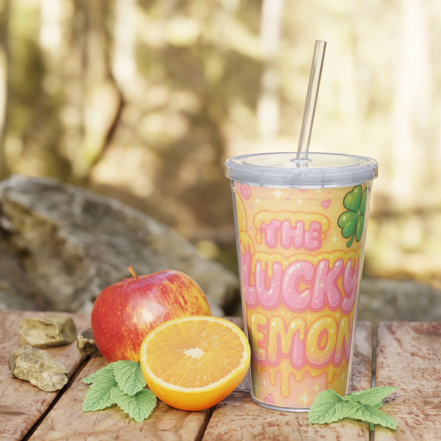 The Lucky Lemon - Plastic Cup with Lid &Straw