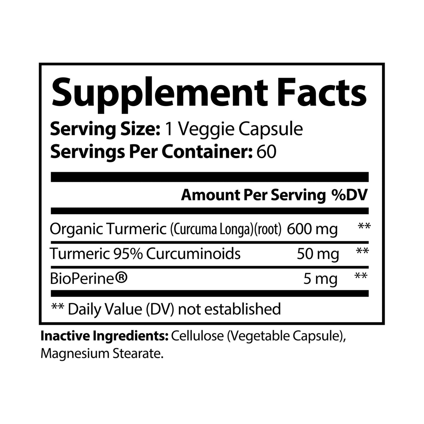 The Daphne Collection - Turmeric with BioPerine® (Black Pepper Fruit Extract) Supplement (60 Capsules)