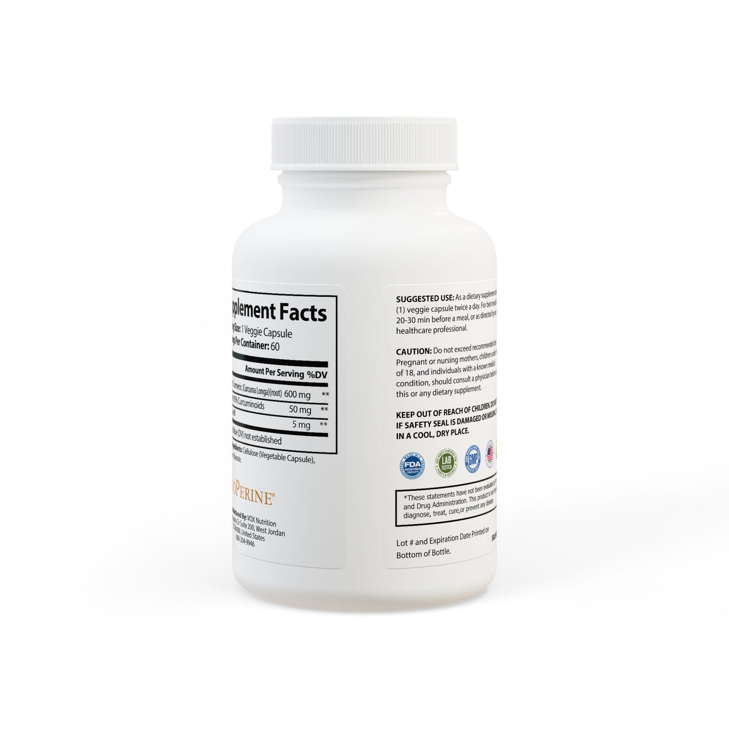 The Daphne Collection - Turmeric with BioPerine® (Black Pepper Fruit Extract) Supplement (60 Capsules)