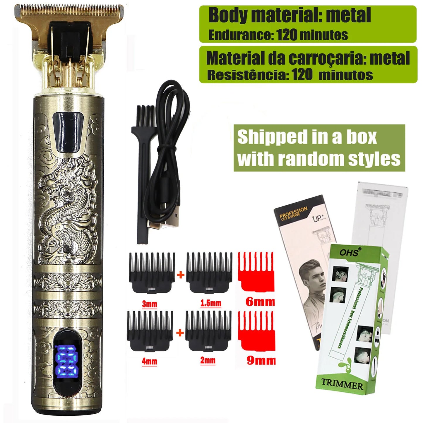 Vintage USB Fast Charging Cordless Hair Clipper Trimmer Portable Electric Shaver Professional Barber Hair Cutting Machine