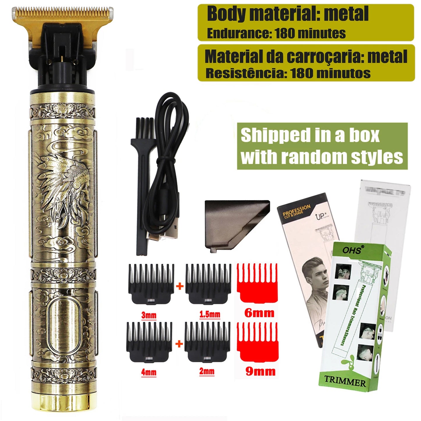 Vintage USB Fast Charging Cordless Hair Clipper Trimmer Portable Electric Shaver Professional Barber Hair Cutting Machine