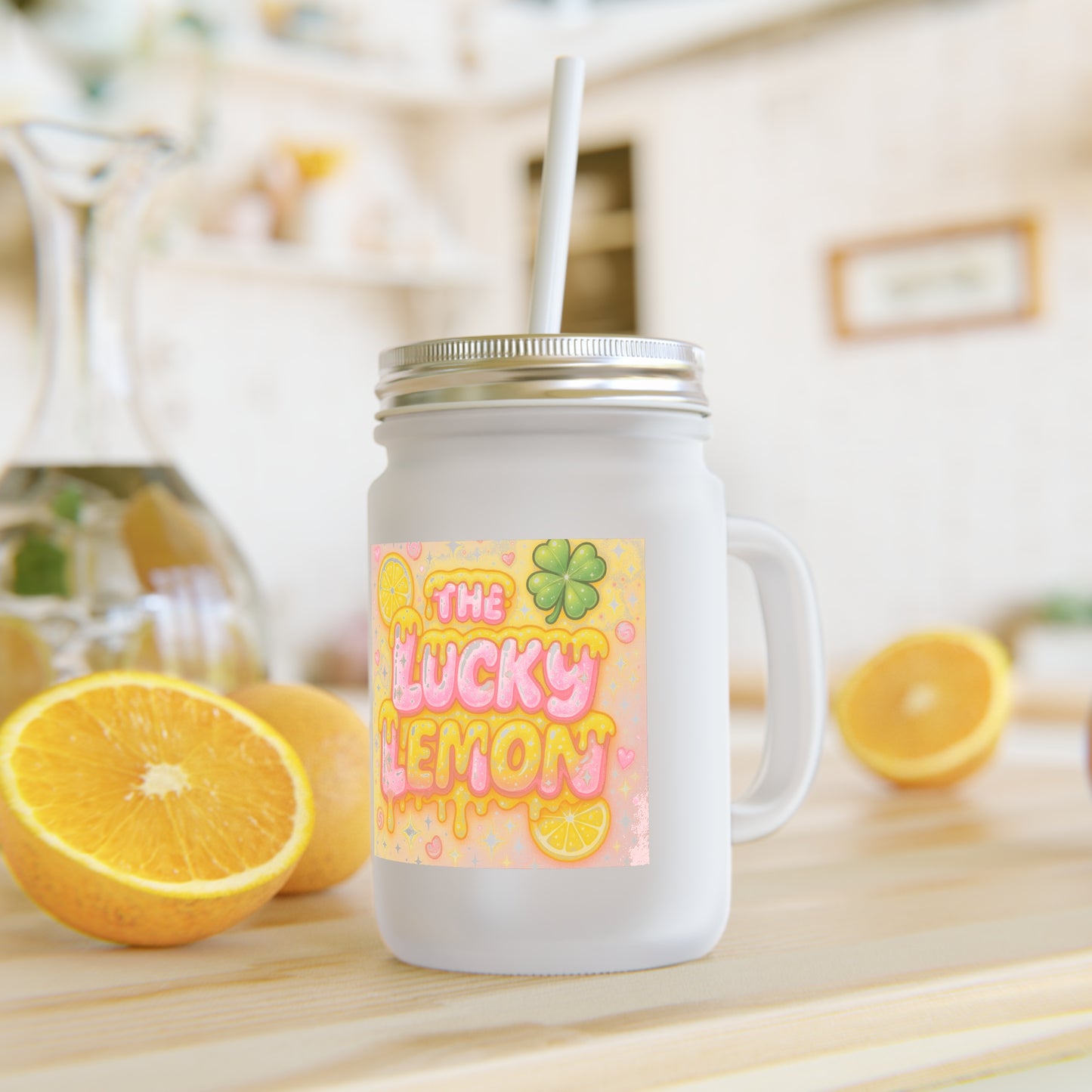 The Lucky Lemon Mason Jar W/ Lid & Straw