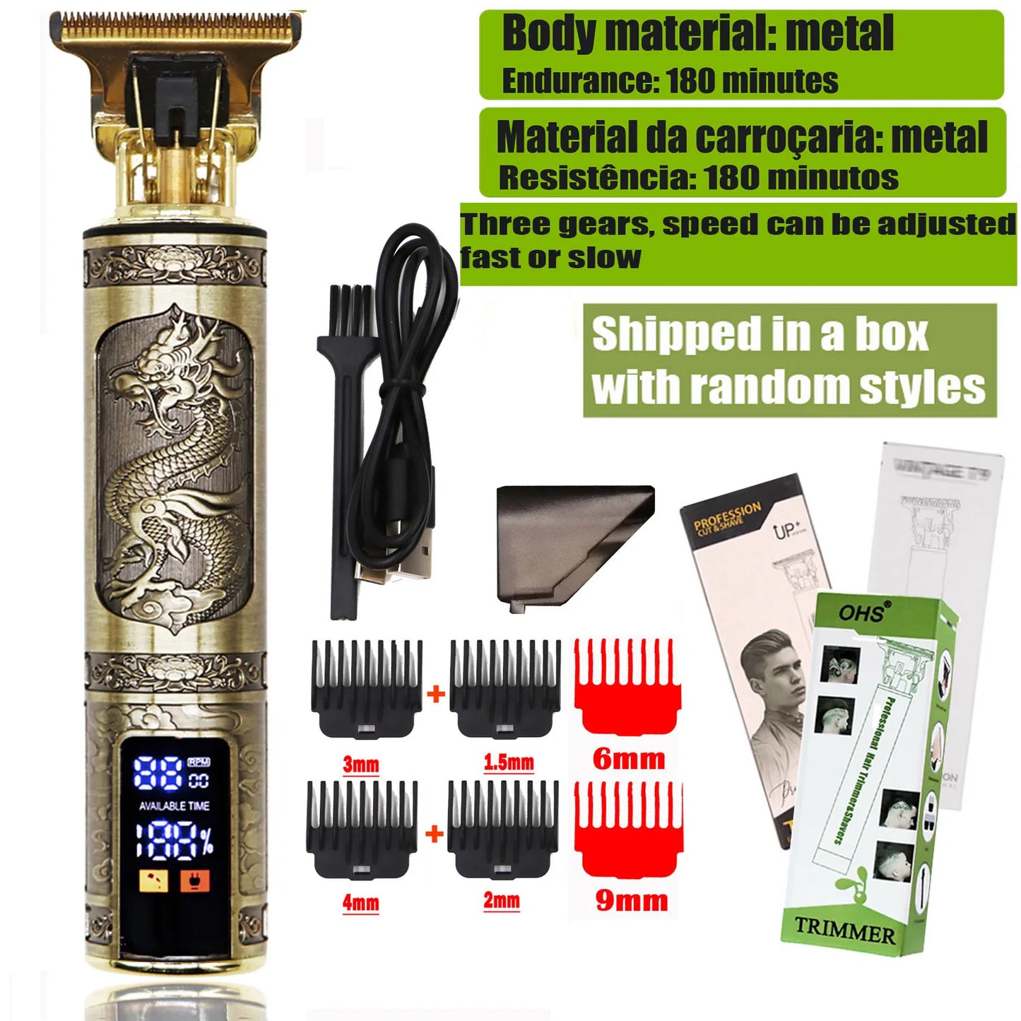 Vintage USB Fast Charging Cordless Hair Clipper Trimmer Portable Electric Shaver Professional Barber Hair Cutting Machine