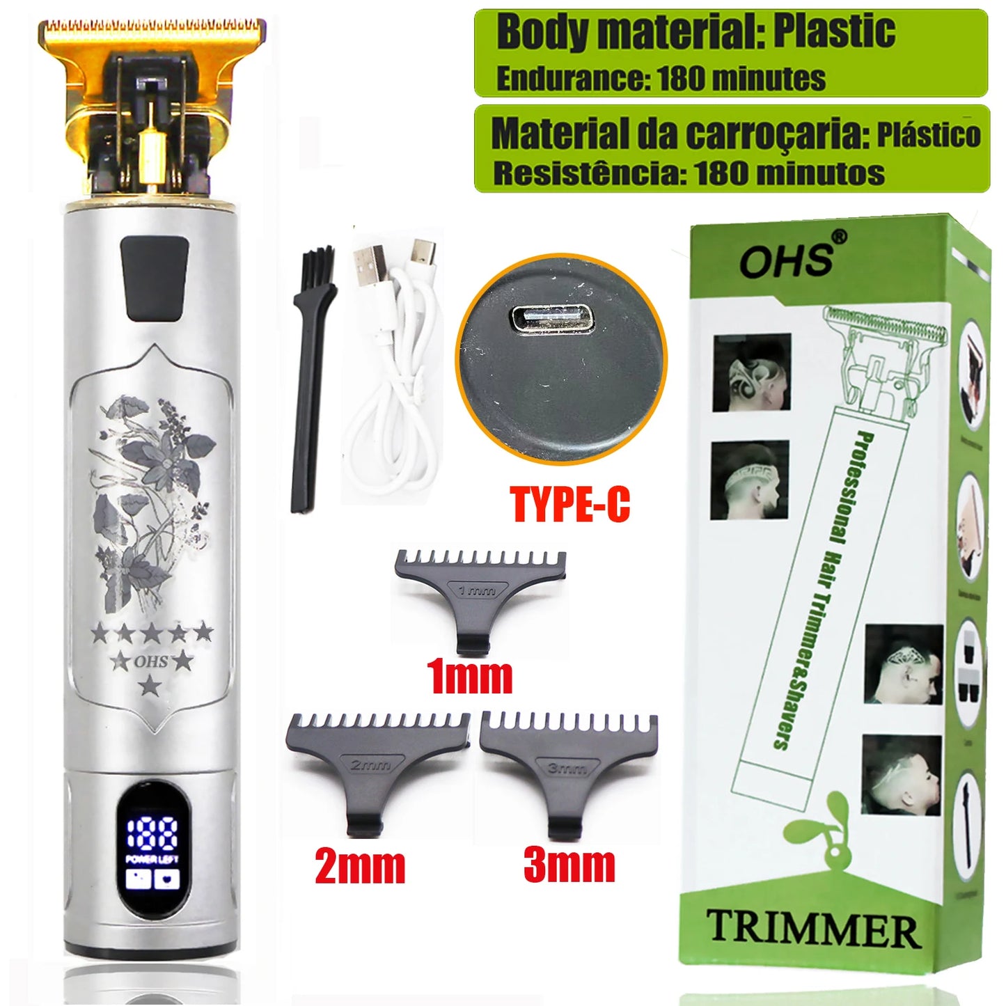 Vintage USB Fast Charging Cordless Hair Clipper Trimmer Portable Electric Shaver Professional Barber Hair Cutting Machine