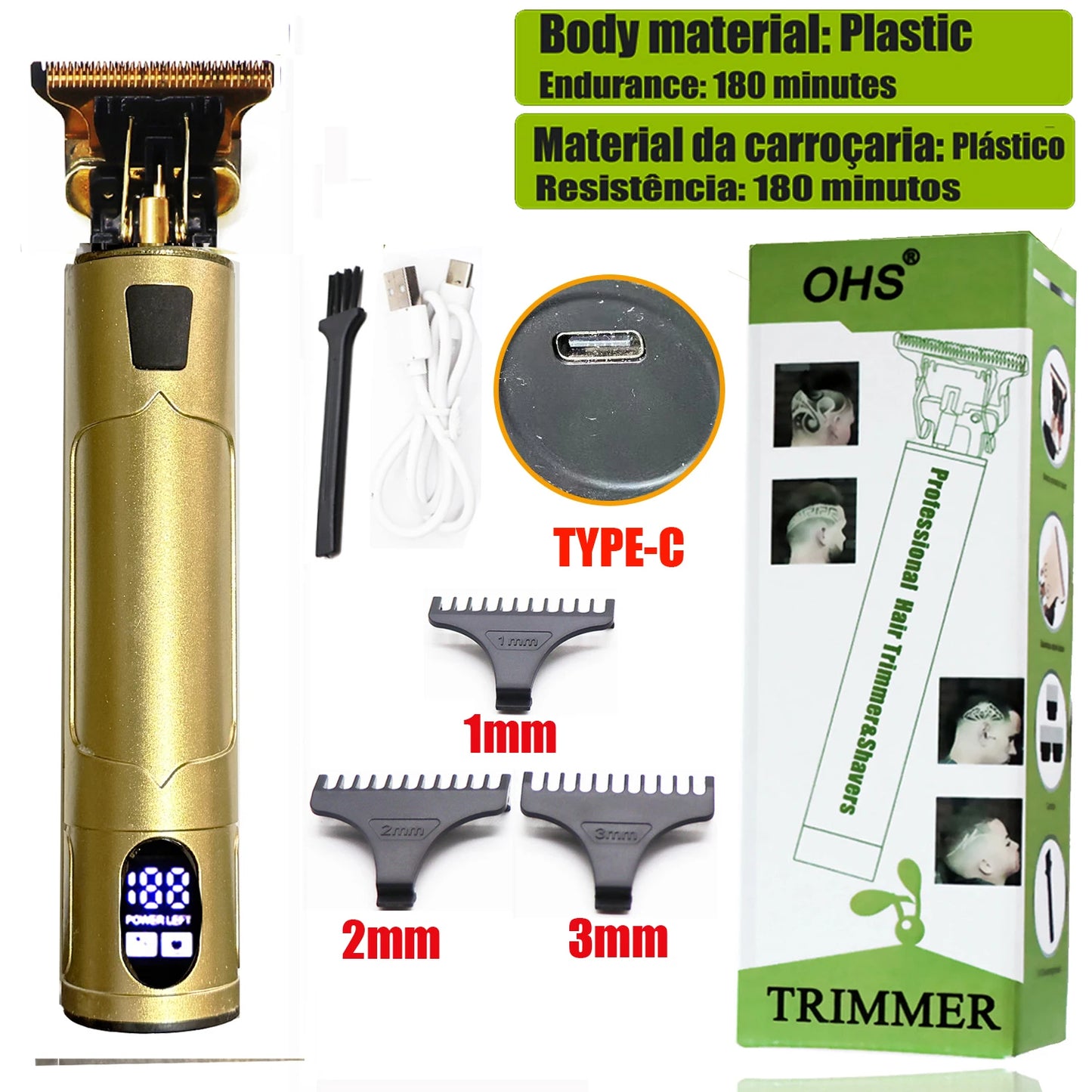 Vintage USB Fast Charging Cordless Hair Clipper Trimmer Portable Electric Shaver Professional Barber Hair Cutting Machine