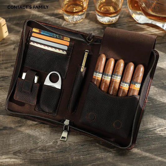 The Prestige Travel Cigar Case – Vintage Leather Humidor Set