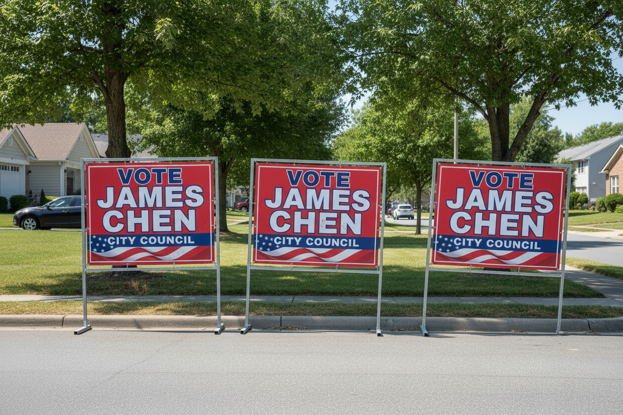 Large roadside campaign banners for city council race