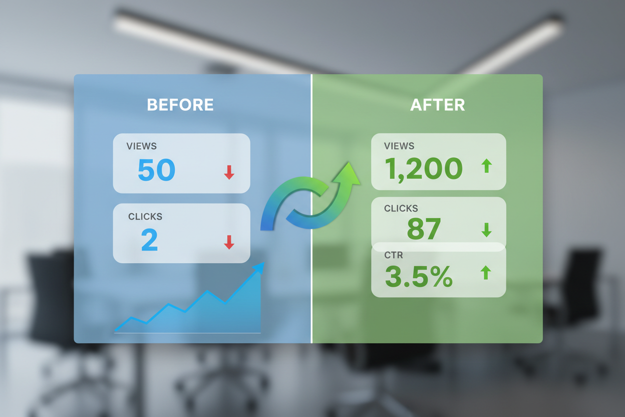 Before and after results dashboard showing YouTube ad performance improvement