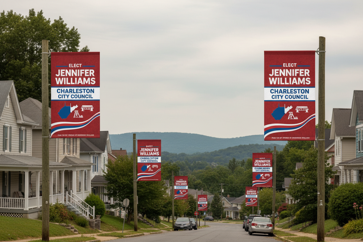 Roadside campaign banners in Charleston WV neighborhood